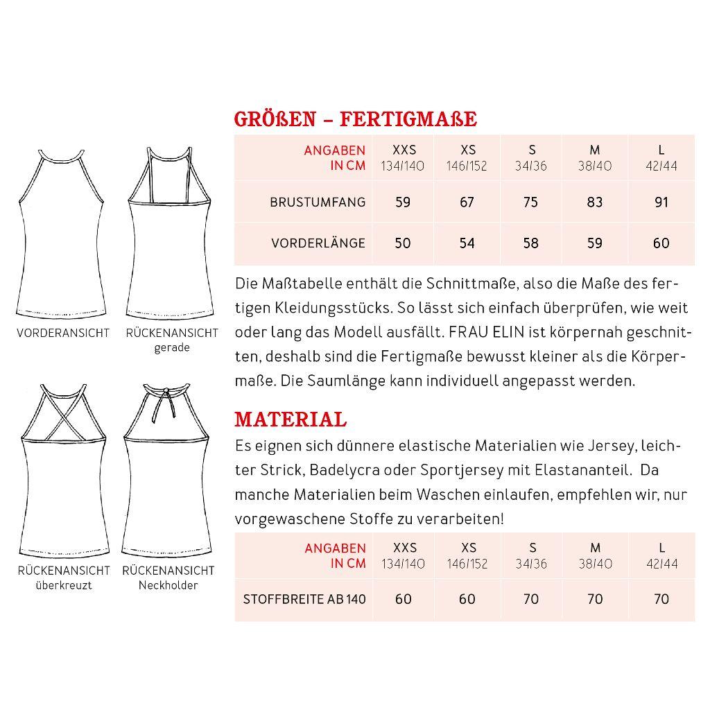 Papierschnittmuster Shirt Spagettiträger Frau Elin XXS-L